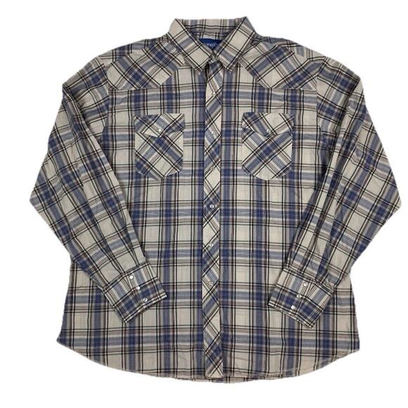 Wrangler Western Shirt Men's XL Plaid Pearl Snap Long Sleeve Cowboy Rodeo - Picture 1 of 9